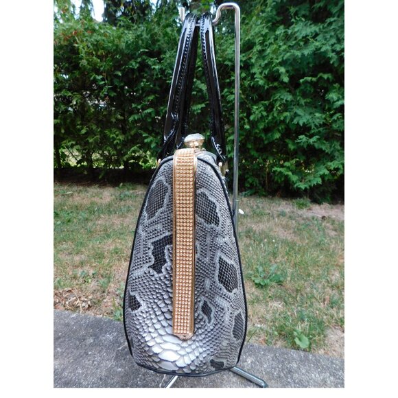 Gray Bling Faux Leather Snakeskin Style hand held shoulder bag - Picture 4 of 7